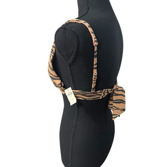 NWT! Aerie Pique Triangle Bikini Top Brown Black Animal Print - Size L - Picture 8 of 10